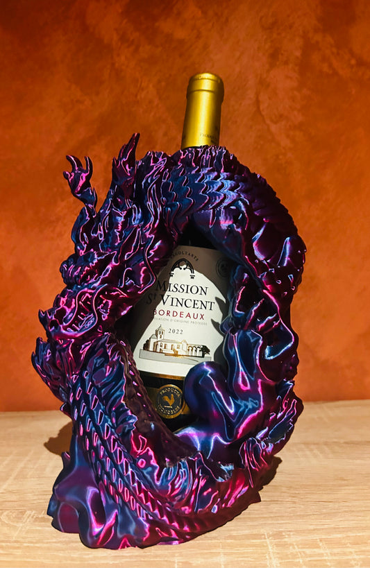 Porte-bouteille Dragon 3D – Vin Bordeaux (30 cm x 7,5 cm) – Filament tricolore